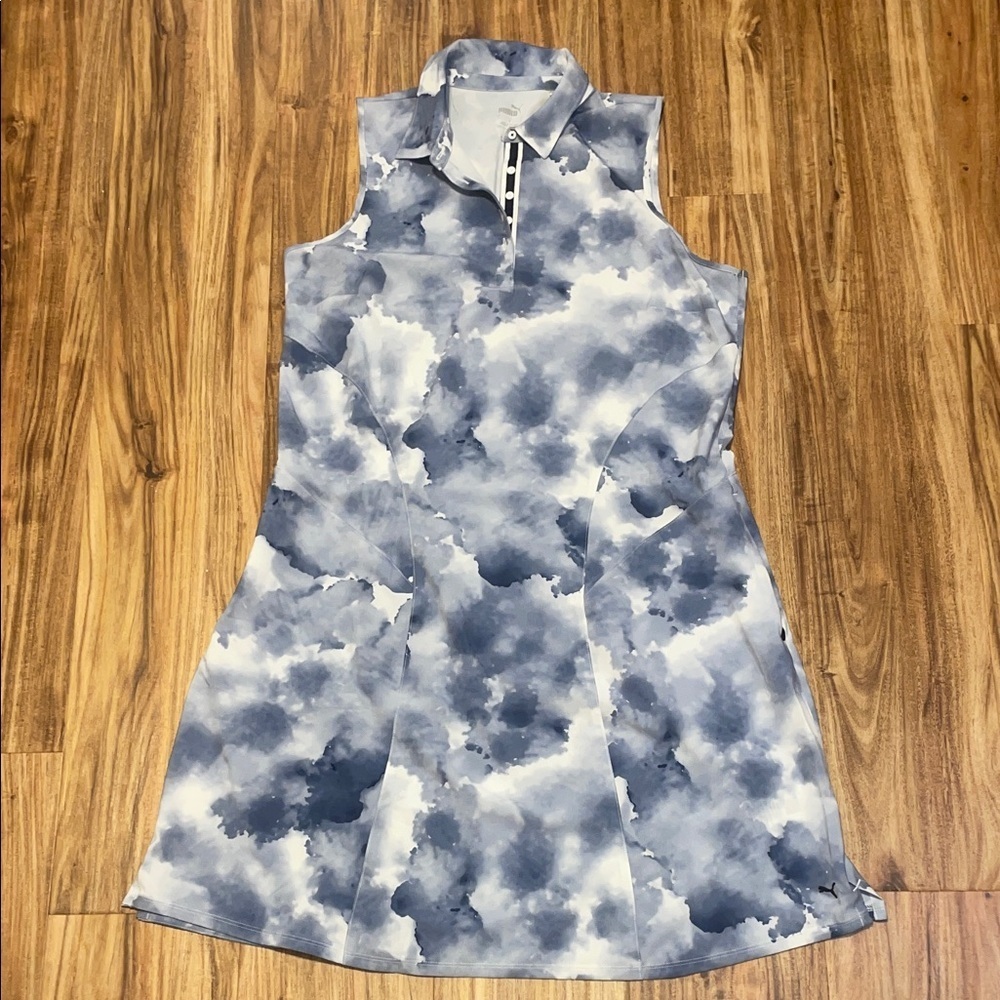 Puma Sleeveless Polo Dress in Blue and White Cloud Print